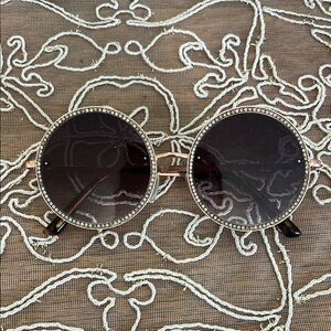 Rhinestone Rimmed Circular Oversized Sunglasses